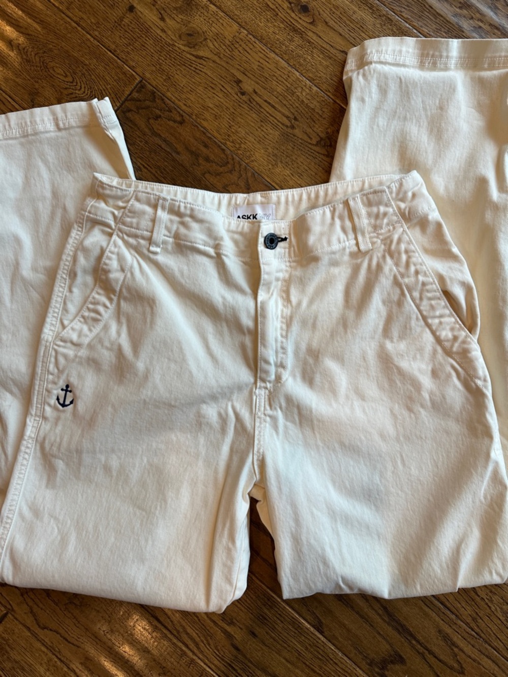 Askk NY off white Chino Pants with Anchor Embroidery sz 25